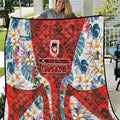 St George Illawarra Dragons Quilt Tropical Hibiscus Floral Pattern With Red And White Accents
