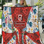 St George Illawarra Dragons Quilt Tropical Hibiscus Floral Pattern With Red And White Accents