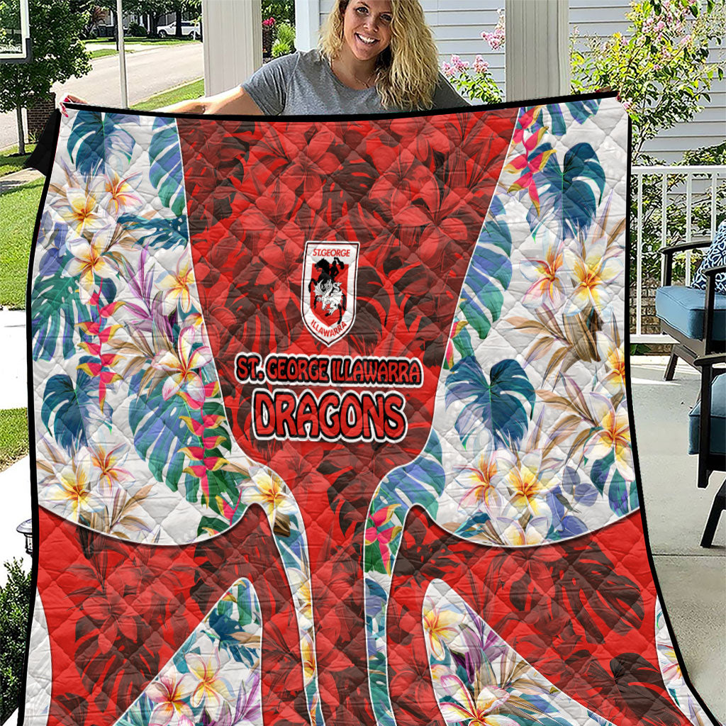 St George Illawarra Dragons Quilt Tropical Hibiscus Floral Pattern With Red And White Accents