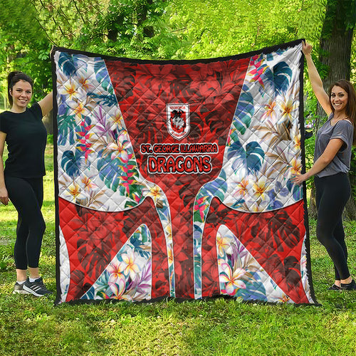 St George Illawarra Dragons Quilt Tropical Hibiscus Floral Pattern With Red And White Accents