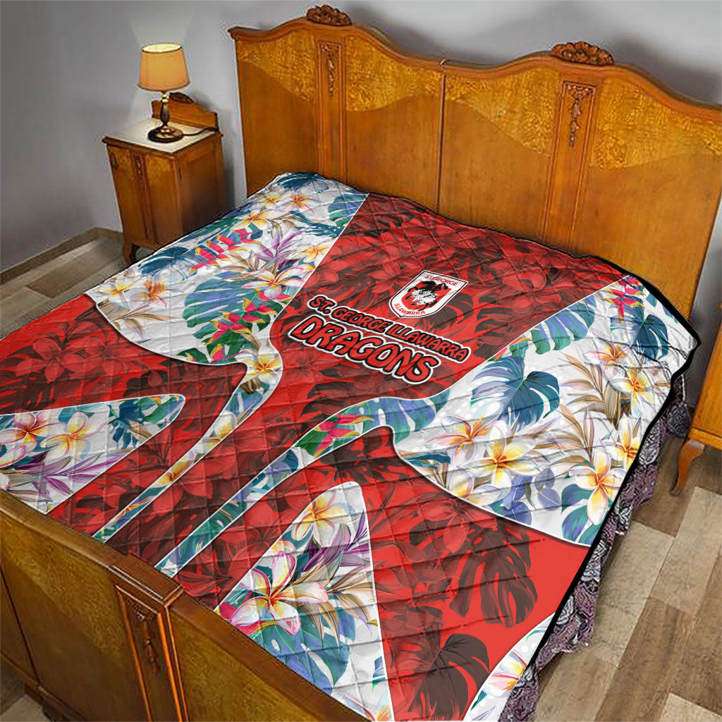 St George Illawarra Dragons Quilt Tropical Hibiscus Floral Pattern With Red And White Accents