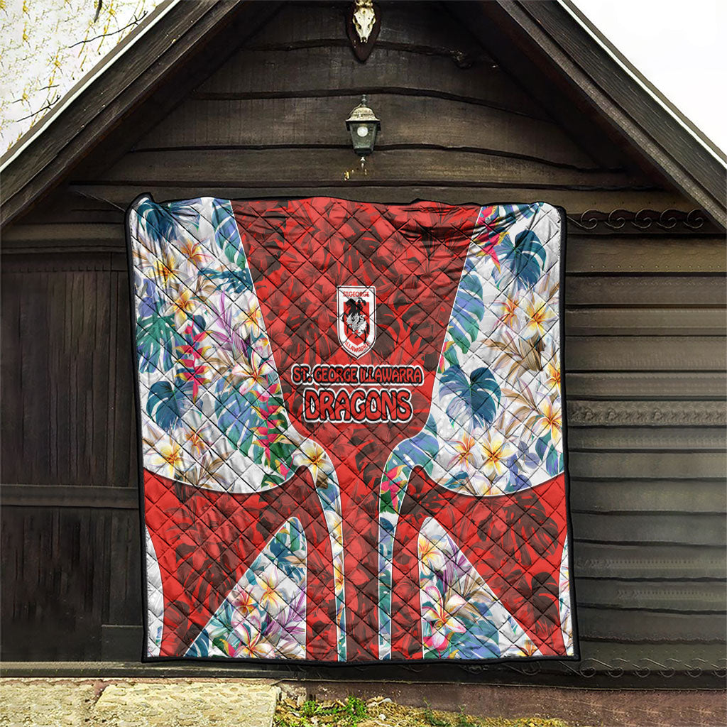 St George Illawarra Dragons Quilt Tropical Hibiscus Floral Pattern With Red And White Accents