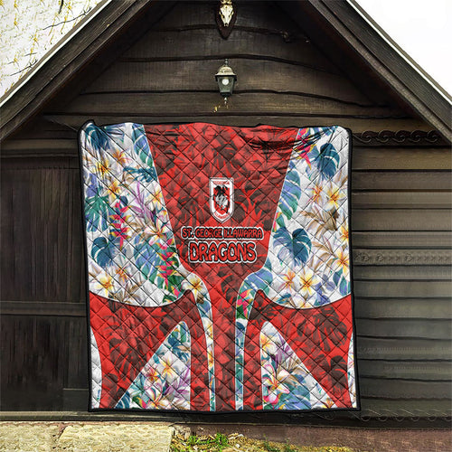 St George Illawarra Dragons Quilt Tropical Hibiscus Floral Pattern With Red And White Accents