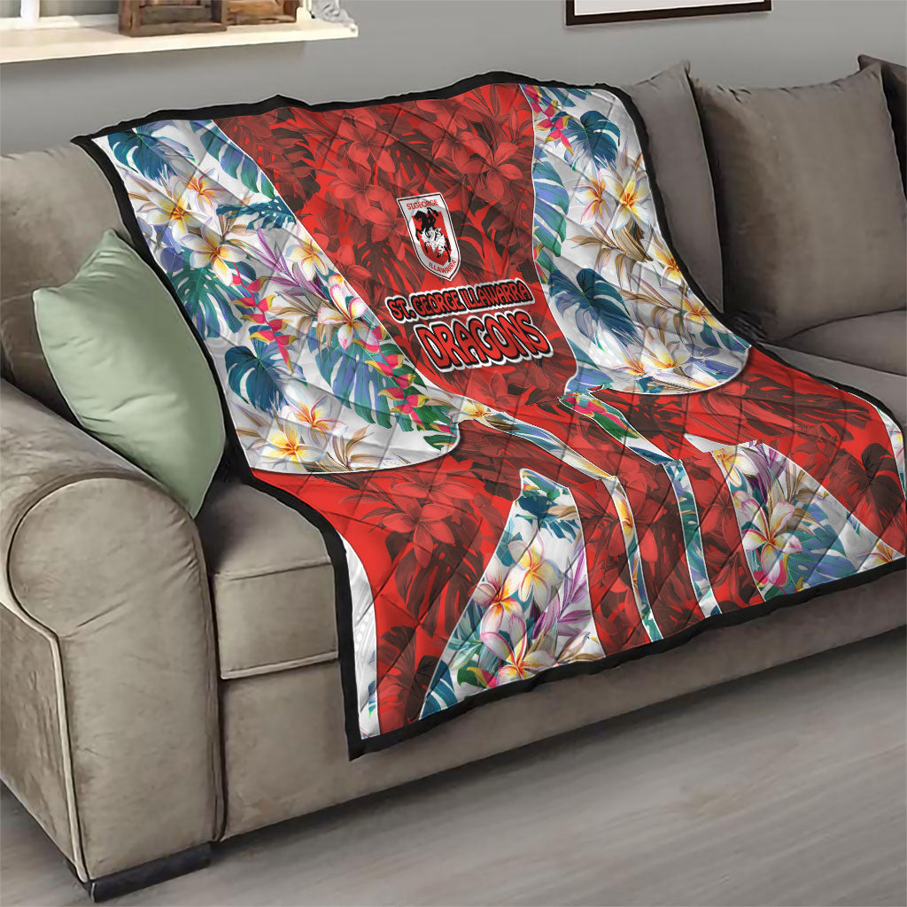 St George Illawarra Dragons Quilt Tropical Hibiscus Floral Pattern With Red And White Accents