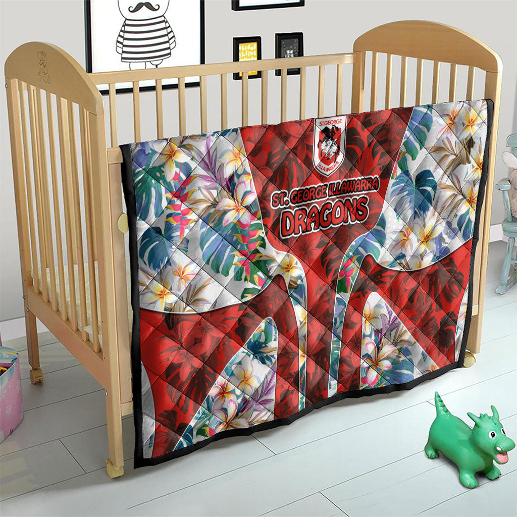 St George Illawarra Dragons Quilt Tropical Hibiscus Floral Pattern With Red And White Accents