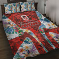 St George Illawarra Dragons Quilt Bed Set Tropical Hibiscus Floral Pattern With Red And White Accents