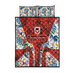St George Illawarra Dragons Quilt Bed Set Tropical Hibiscus Floral Pattern With Red And White Accents