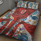 St George Illawarra Dragons Quilt Bed Set Tropical Hibiscus Floral Pattern With Red And White Accents