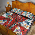St George Illawarra Dragons Quilt Bed Set Tropical Hibiscus Floral Pattern With Red And White Accents