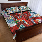 St George Illawarra Dragons Quilt Bed Set Tropical Hibiscus Floral Pattern With Red And White Accents
