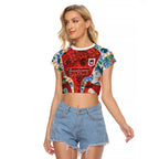 St George Illawarra Dragons Raglan Cropped T Shirt Tropical Hibiscus Floral Pattern With Red And White Accents