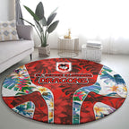 St George Illawarra Dragons Round Carpet Tropical Hibiscus Floral Pattern With Red And White Accents