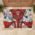 St George Illawarra Dragons Rubber Doormat Tropical Hibiscus Floral Pattern With Red And White Accents
