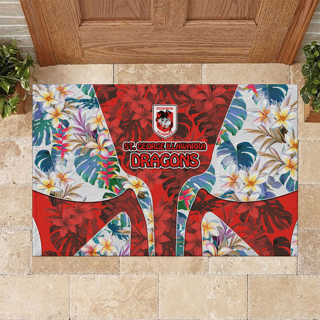 St George Illawarra Dragons Rubber Doormat Tropical Hibiscus Floral Pattern With Red And White Accents