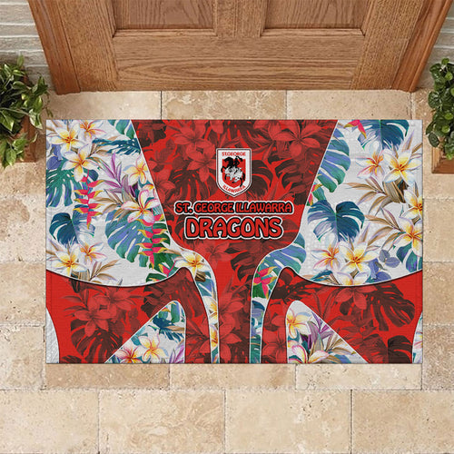St George Illawarra Dragons Rubber Doormat Tropical Hibiscus Floral Pattern With Red And White Accents