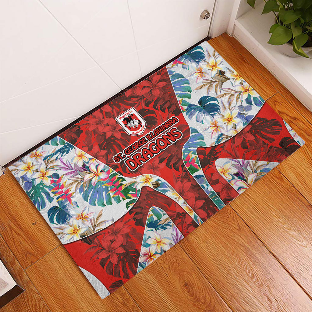 St George Illawarra Dragons Rubber Doormat Tropical Hibiscus Floral Pattern With Red And White Accents