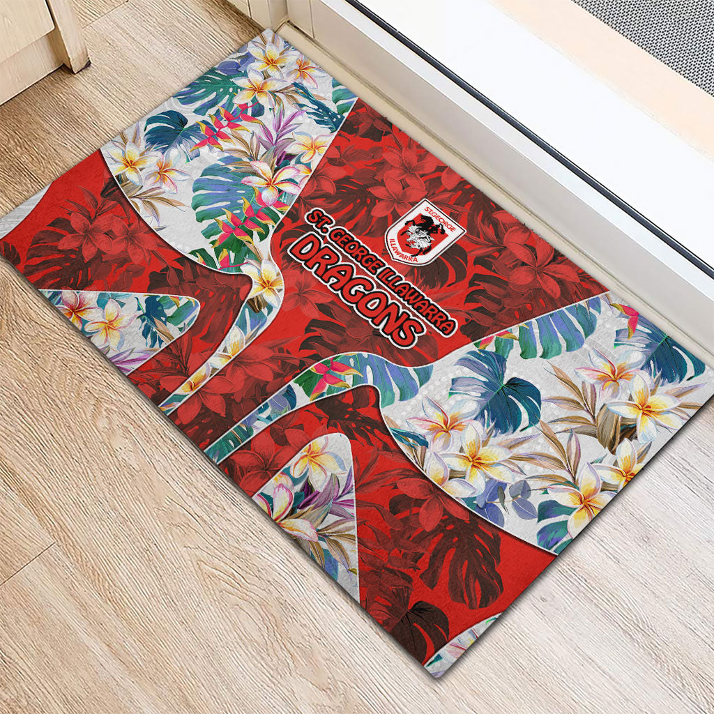 St George Illawarra Dragons Rubber Doormat Tropical Hibiscus Floral Pattern With Red And White Accents
