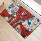 St George Illawarra Dragons Rubber Doormat Tropical Hibiscus Floral Pattern With Red And White Accents