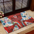 St George Illawarra Dragons Rubber Doormat Tropical Hibiscus Floral Pattern With Red And White Accents