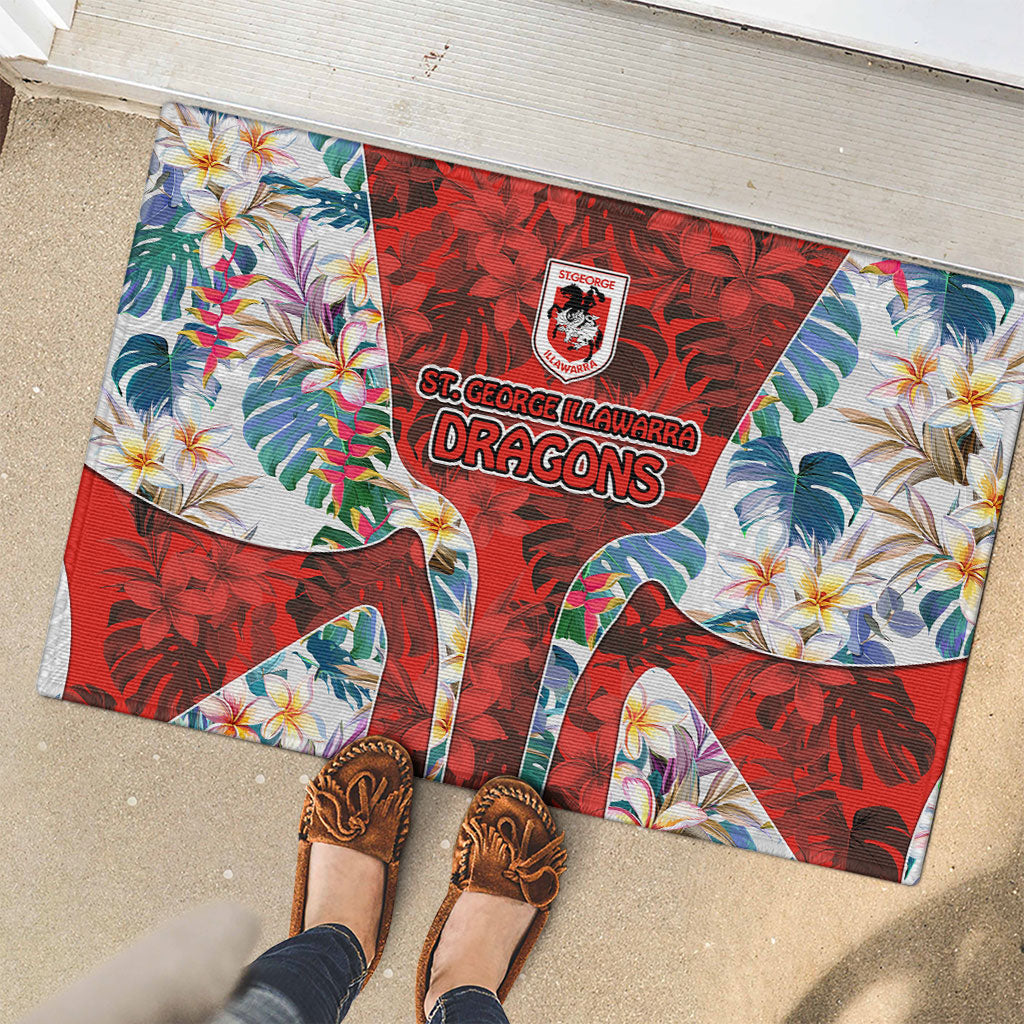 St George Illawarra Dragons Rubber Doormat Tropical Hibiscus Floral Pattern With Red And White Accents