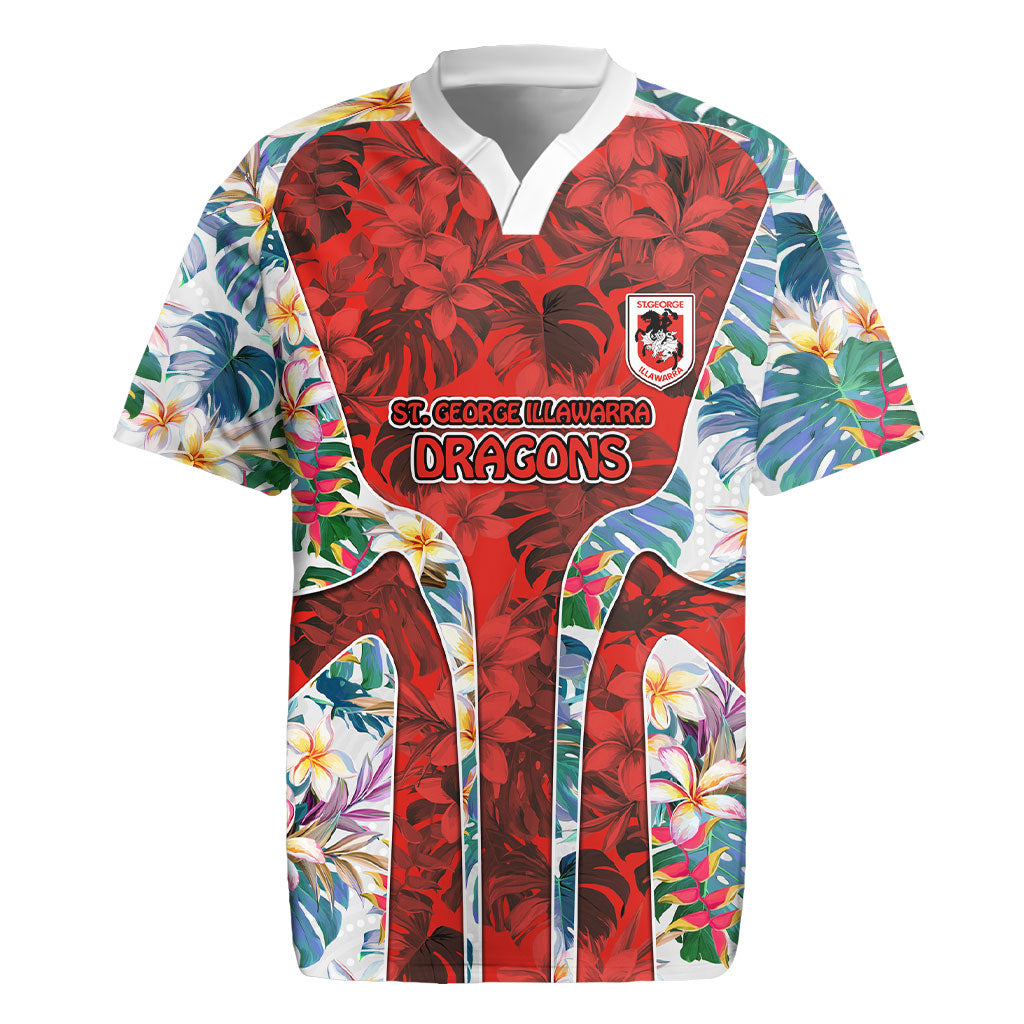 St George Illawarra Dragons Rugby Jersey Tropical Hibiscus Floral Pattern With Red And White Accents