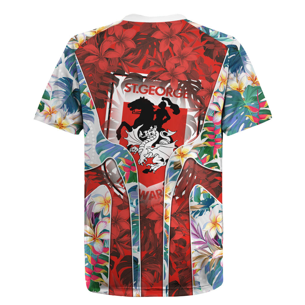St George Illawarra Dragons Rugby Jersey Tropical Hibiscus Floral Pattern With Red And White Accents