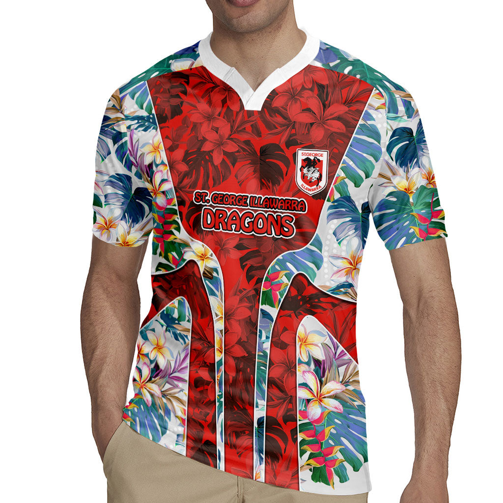 St George Illawarra Dragons Rugby Jersey Tropical Hibiscus Floral Pattern With Red And White Accents