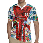 St George Illawarra Dragons Rugby Jersey Tropical Hibiscus Floral Pattern With Red And White Accents
