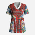 St George Illawarra Dragons Scrub Top Tropical Hibiscus Floral Pattern With Red And White Accents