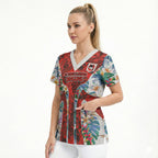 St George Illawarra Dragons Scrub Top Tropical Hibiscus Floral Pattern With Red And White Accents