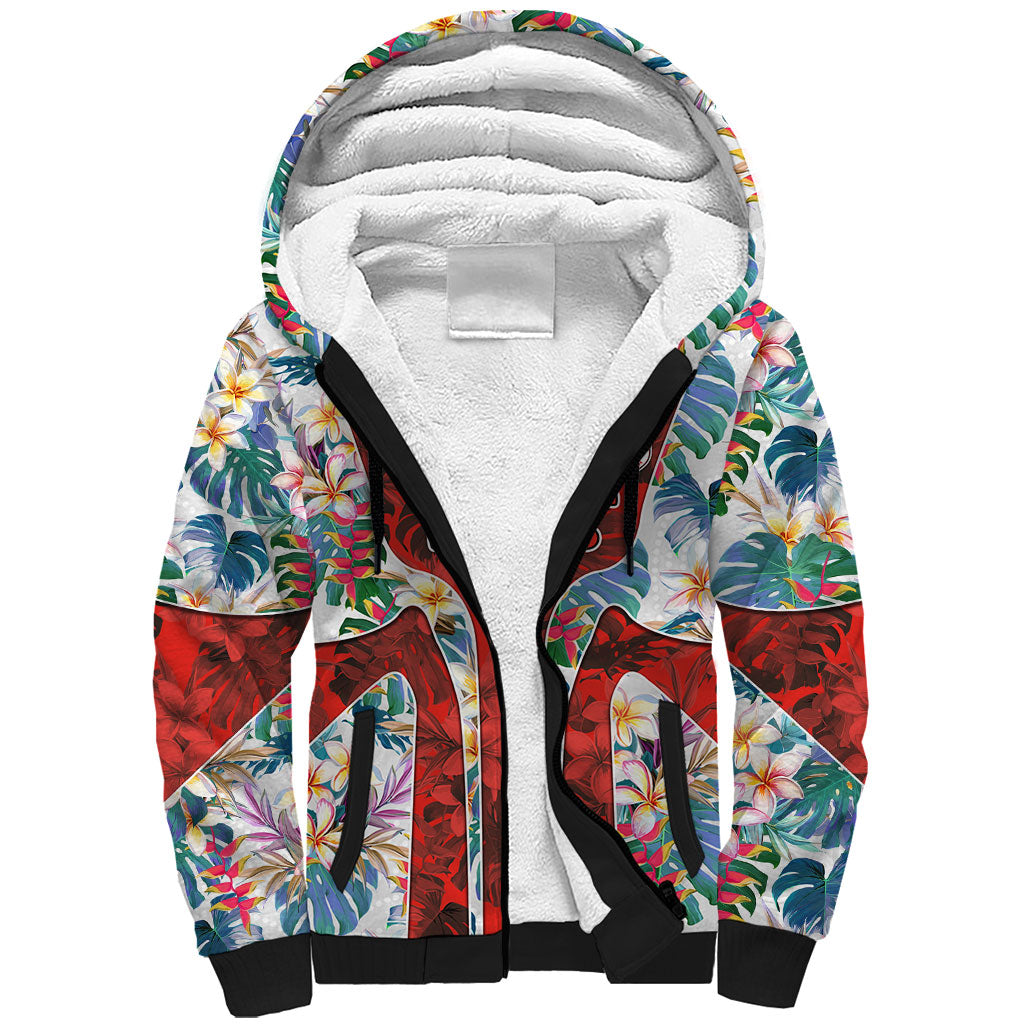 St George Illawarra Dragons Sherpa Hoodie Tropical Hibiscus Floral Pattern With Red And White Accents