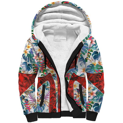 St George Illawarra Dragons Sherpa Hoodie Tropical Hibiscus Floral Pattern With Red And White Accents