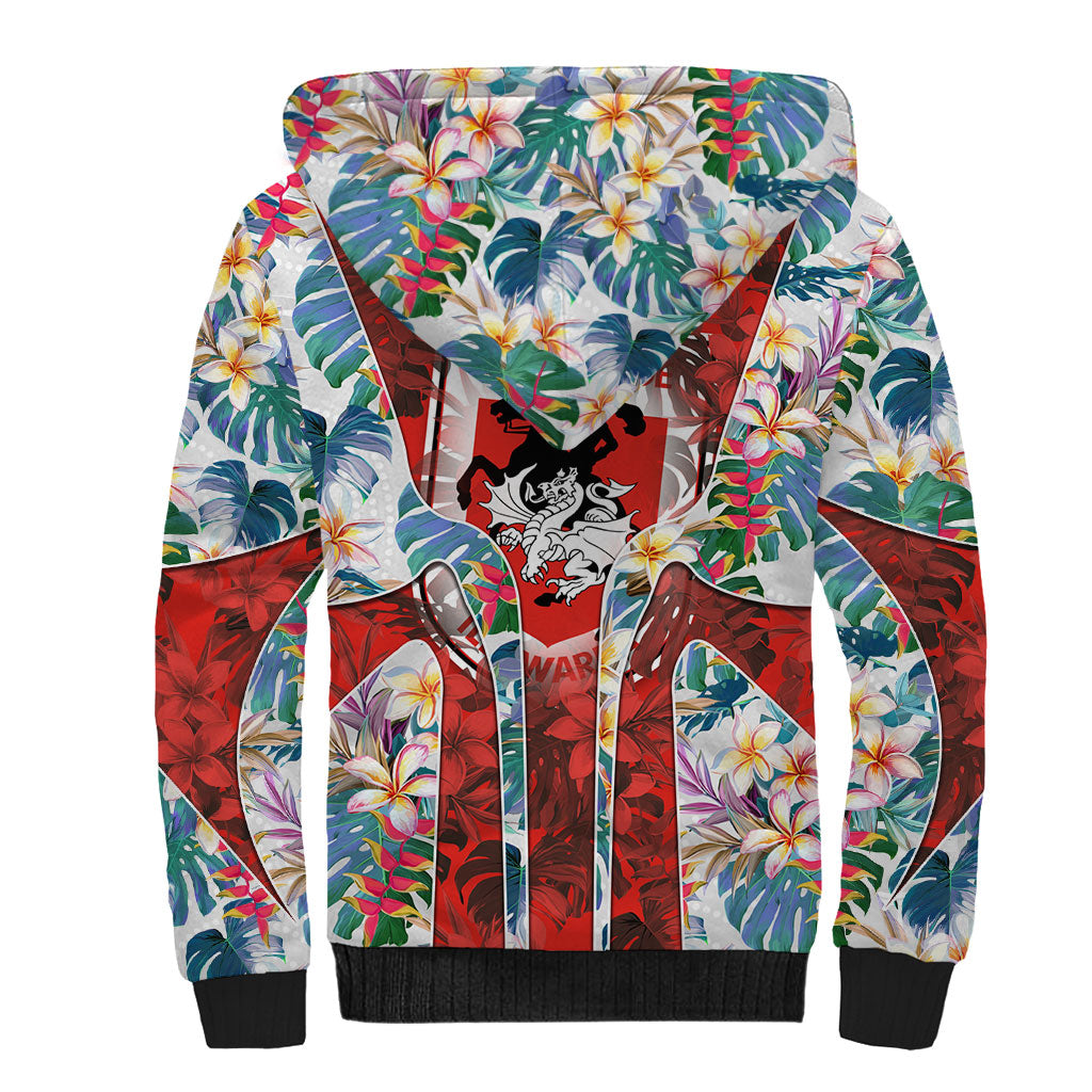 St George Illawarra Dragons Sherpa Hoodie Tropical Hibiscus Floral Pattern With Red And White Accents