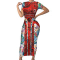 St George Illawarra Dragons Short Sleeve Bodycon Dress Tropical Hibiscus Floral Pattern With Red And White Accents