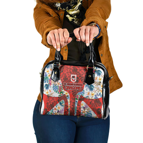 St George Illawarra Dragons Shoulder Handbag Tropical Hibiscus Floral Pattern With Red And White Accents