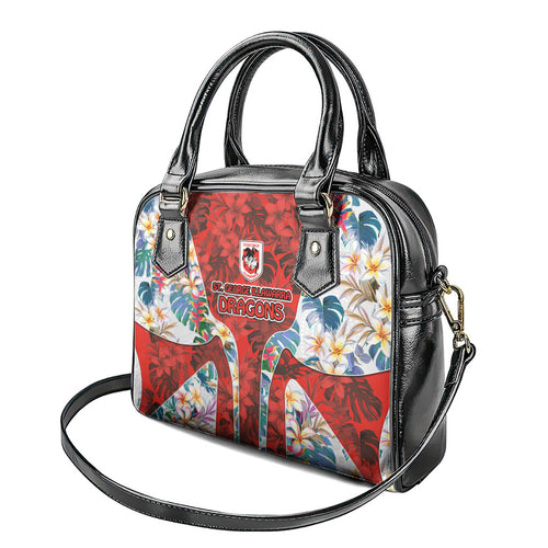 St George Illawarra Dragons Shoulder Handbag Tropical Hibiscus Floral Pattern With Red And White Accents