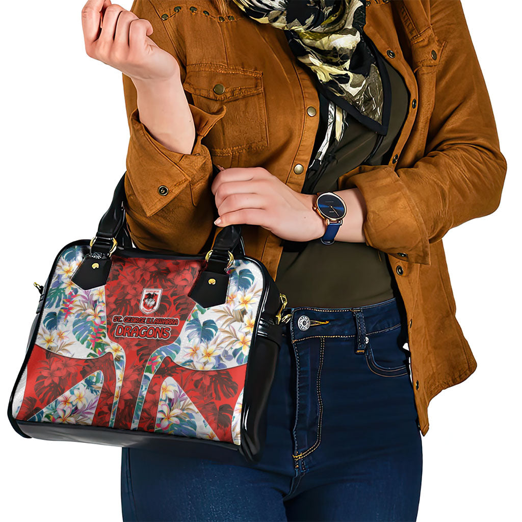 St George Illawarra Dragons Shoulder Handbag Tropical Hibiscus Floral Pattern With Red And White Accents