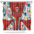 St George Illawarra Dragons Shower Curtain Tropical Hibiscus Floral Pattern With Red And White Accents