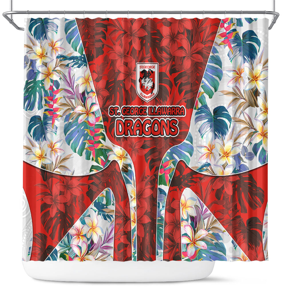 St George Illawarra Dragons Shower Curtain Tropical Hibiscus Floral Pattern With Red And White Accents