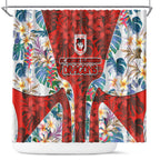St George Illawarra Dragons Shower Curtain Tropical Hibiscus Floral Pattern With Red And White Accents