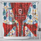 St George Illawarra Dragons Shower Curtain Tropical Hibiscus Floral Pattern With Red And White Accents