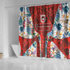 St George Illawarra Dragons Shower Curtain Tropical Hibiscus Floral Pattern With Red And White Accents