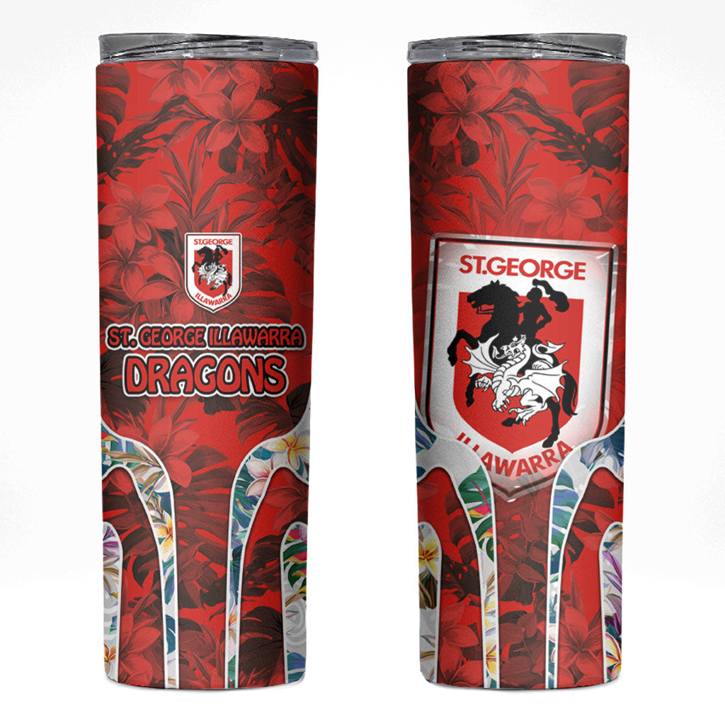 St George Illawarra Dragons Skinny Tumbler Tropical Hibiscus Floral Pattern With Red And White Accents