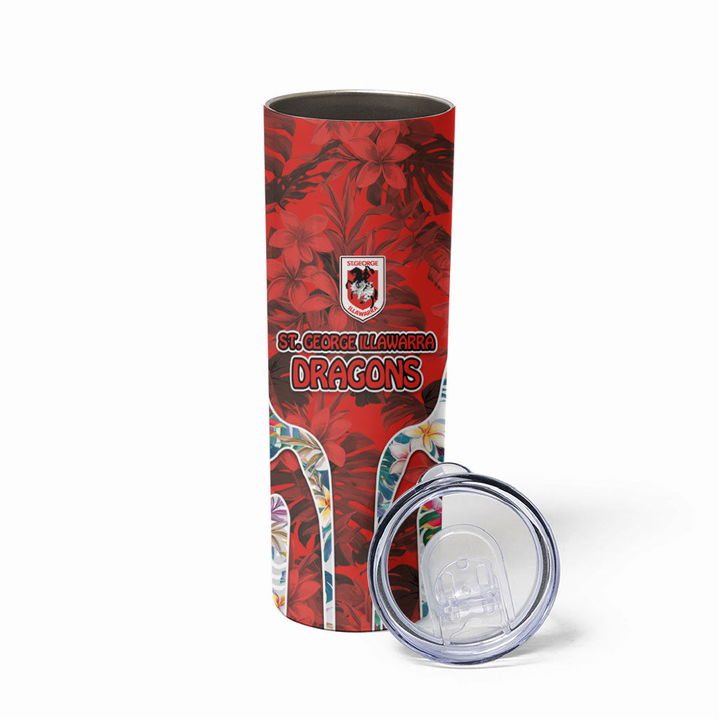 St George Illawarra Dragons Skinny Tumbler Tropical Hibiscus Floral Pattern With Red And White Accents