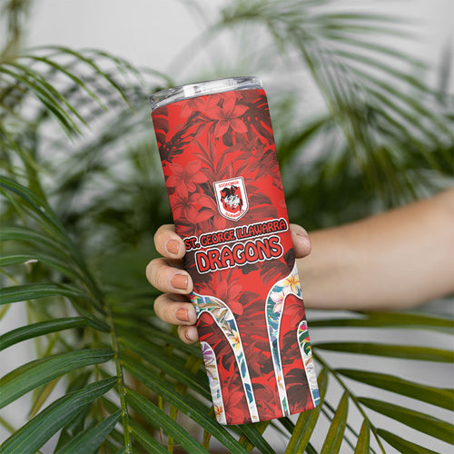 St George Illawarra Dragons Skinny Tumbler Tropical Hibiscus Floral Pattern With Red And White Accents