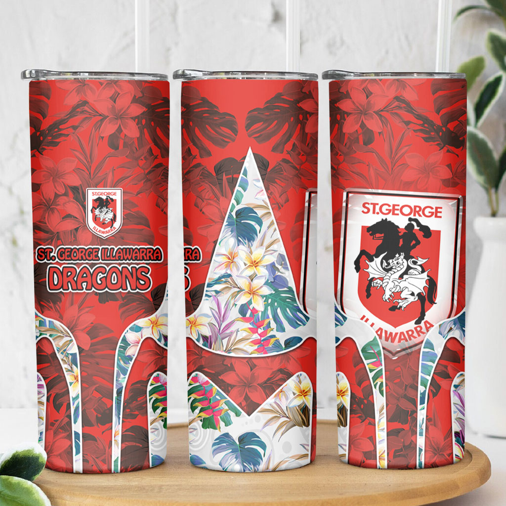 St George Illawarra Dragons Skinny Tumbler Tropical Hibiscus Floral Pattern With Red And White Accents