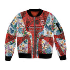 St George Illawarra Dragons Sleeve Zip Bomber Jacket Tropical Hibiscus Floral Pattern With Red And White Accents