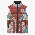 St George Illawarra Dragons Sleeveless Puffer Jacket Tropical Hibiscus Floral Pattern With Red And White Accents