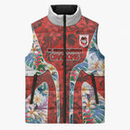 St George Illawarra Dragons Sleeveless Puffer Jacket Tropical Hibiscus Floral Pattern With Red And White Accents