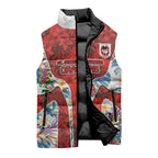 St George Illawarra Dragons Sleeveless Puffer Jacket Tropical Hibiscus Floral Pattern With Red And White Accents